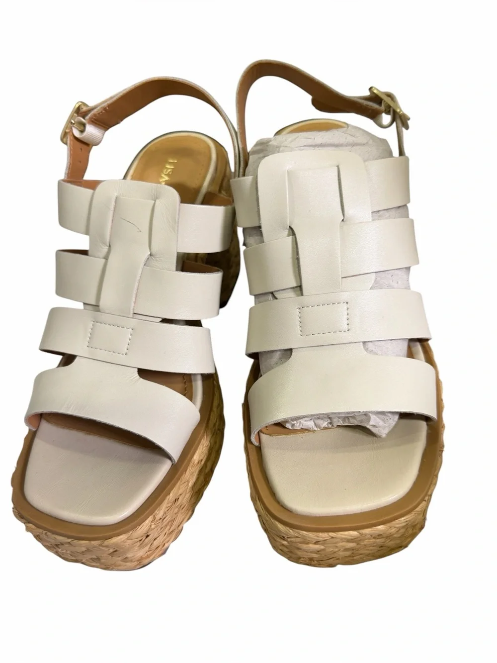 Lisa & Vicky  Just-V  Winter White Leather Platform Woven Sandals